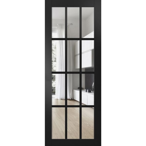 Slab Barn Door Panel | Felicia 3355 Matte Black with Clear Glass | Sturdy Finished Doors | Pocket Closet Sliding