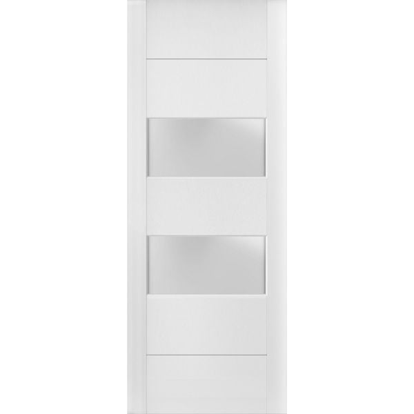 Slab Barn Door Panel Frosted Glass 2 lites 18 x 80 inches | Lucia 4010 White Silk | Sturdy Finished Doors | Pocket Closet Sliding