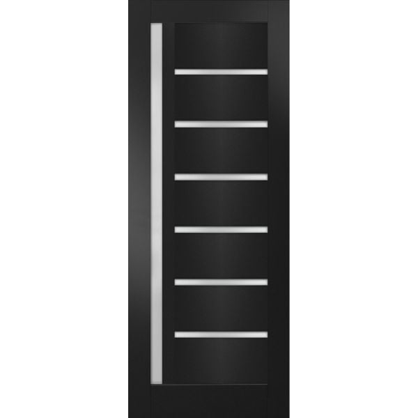 Slab Barn Door Panel 18 x 80 inches | Quadro 4088 Matte Black with Frosted Glass | Sturdy Finished Doors | Pocket Closet Sliding