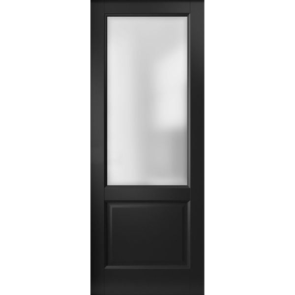 Slab Barn Door Panel | Lucia 22 Matte Black with Frosted Glass | Sturdy Finished Doors | Pocket Closet Sliding