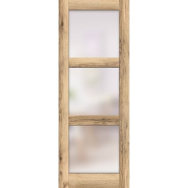 Slab Barn Door Panel Frosted Glass | Lucia 2552 Oak  | Sturdy Finished Doors | Pocket Closet Sliding-18" x 80"