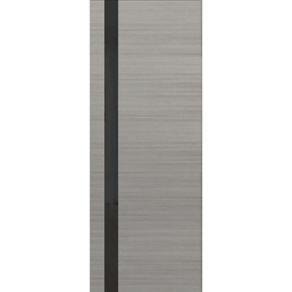 Slab Barn Door Panel 18 x 80 inches | Planum 0440 Grey Ash with Black Glass | Sturdy Finished Doors | Pocket Closet Sliding