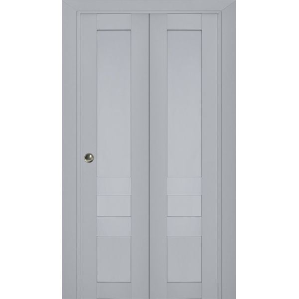 Sliding Closet Bi-fold Doors | Veregio 7411 Matte Grey | Sturdy Tracks Moldings Trims Hardware Set | Wood Solid Bedroom Wardrobe Doors 