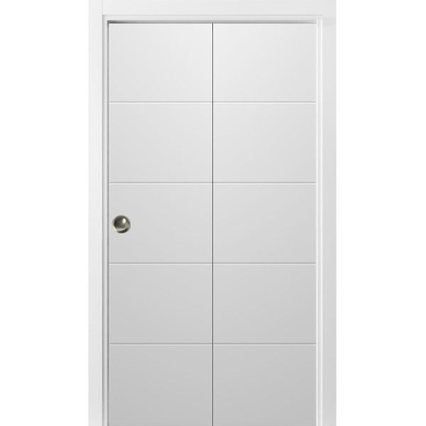 Sliding Closet Bi-fold Doors | Planum 0770 Painted White Matte | Sturdy Tracks Moldings Trims Hardware Set | Wood Solid Bedroom Wardrobe Doors 