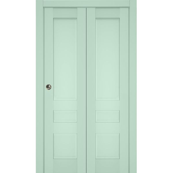 Sliding Closet Bi-fold Doors | Veregio 7411 Oliva | Sturdy Tracks Moldings Trims Hardware Set | Wood Solid Bedroom Wardrobe Doors 