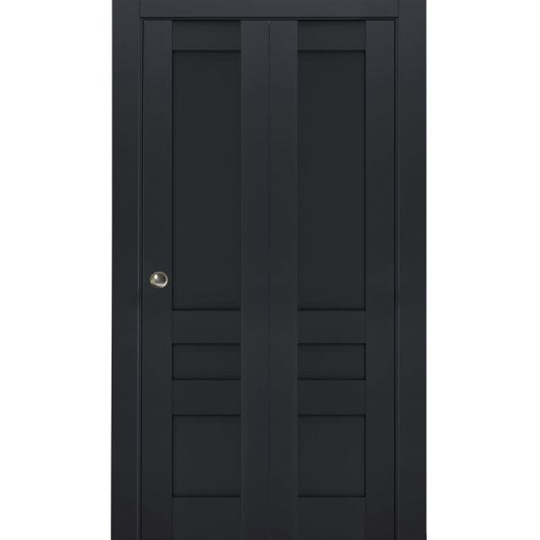 Sliding Closet Bi-fold Doors | Veregio 7411 Antracite | Sturdy Tracks Moldings Trims Hardware Set | Wood Solid Bedroom Wardrobe Doors 