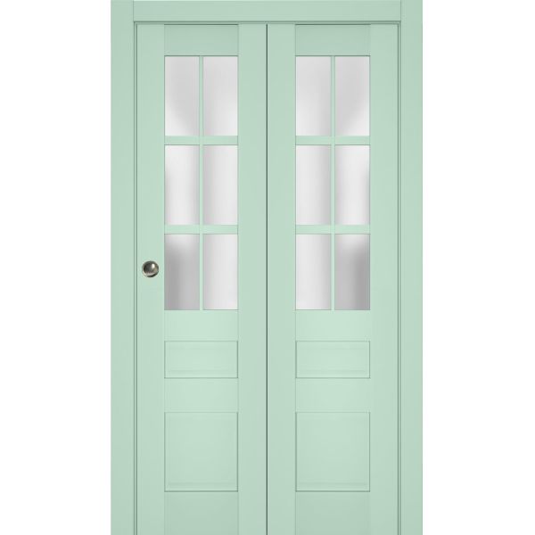 Sliding Closet Bi-fold Doors | Veregio 7339 Oliva with Frosted Glass | Sturdy Tracks Moldings Trims Hardware Set | Wood Solid Bedroom Wardrobe Doors 
