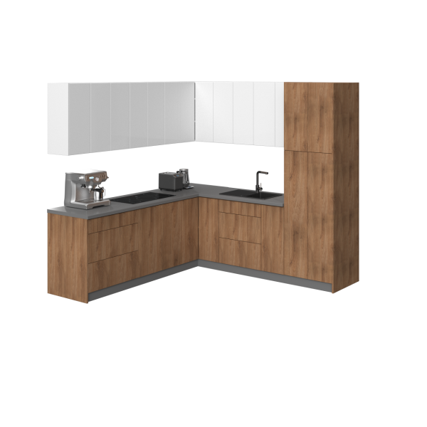 Kitchen Urban Collection Natural Teak & White Gloss Color Base Size 8x8Ft Wide