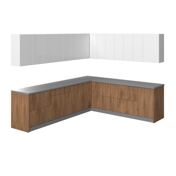 Kitchen Modern Collection Natural Teak & White Gloss Color Base Size 10x8,5Ft Wide