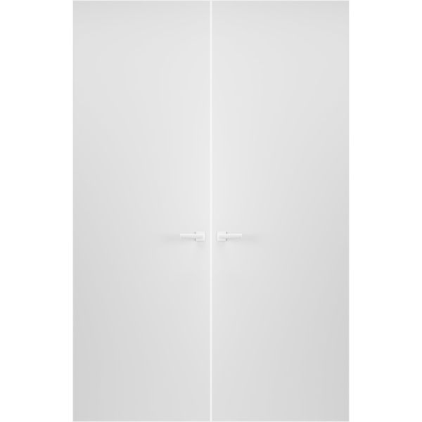 Modern Solid Double Hidden Door with Handle | Planum 0010 Primed with White Hidden Frame 36" x 80" Left-hand Outswing White Frame | Hinges Lock Handle | Modern Wardrobe Wood Solid Doors