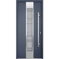 Front Exterior Prehung Steel Door / Deux 0757 Gray Graphite / Stainless Inserts Single Modern Painted-W36" x H96"-Left-hand Inswing Gray Graphite