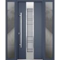 Front Exterior Prehung Steel Door / Deux 0757 Gray Graphite / 2 Sidelight Exterior Windows / Stainless Inserts Single Modern Painted-W16+36+16" x H96"-Right-hand Inswing Gray Graphite