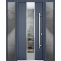 Front Exterior Prehung Steel Door / Deux 5755 Gray Graphite / 2 Sidelight Exterior Windows / Stainless Inserts Single Modern Painted-W16+36+16" x H96"-Left-hand Inswing Gray Graphite
