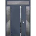 Front Exterior Prehung Aluminum Door / Cynex 6777 Brown / Entry Steel Metal Modern Painted W32+14"xH80+16" Right-hand Inswing Gray Graphite