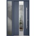 Front Exterior Prehung Steel Door / Deux 5755 Gray Graphite / Sidelight Exterior Window / Stainless Inserts Single Modern Painted-W36+12" x H96"-Left-hand Inswing Gray Graphite