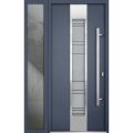 Front Exterior Prehung Steel Door / Deux 0757 Gray Graphite / Sidelight Exterior Window / Stainless Inserts Single Modern Painted-W36+14" x H96"-Left-hand Inswing Gray Graphite