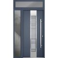 Front Exterior Prehung Steel Door / Deux 0757 Gray Graphite / Sidelight and Transom Window / Stainless Inserts Single Modern Painted-W36+16" x H96+16"-Left-hand Inswing Gray Graphite