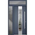 Front Exterior Prehung Steel Door / Deux 5755 Gray Graphite / Sidelight and Transom Window / Stainless Inserts Single Modern Painted-W36+16" x H96+16"-Left-hand Inswing Gray Graphite