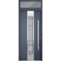 Front Exterior Prehung Steel Door / Deux 0757 Gray Graphite / Transom Window / Stainless Inserts Single Modern Painted-W36" x H96+16"-Left-hand Inswing Gray Graphite