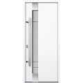 Front Exterior Prehung Steel Door / Deux 1713 Natural Oak / Transom Black Window / Stainless Inserts Single Modern Painted White