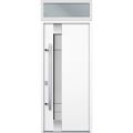 Front Exterior Prehung Steel Door / Deux 1713 Natural Oak / Transom Black Window / Stainless Inserts Single Modern Painted-W36" x H80+16"-Left-hand Inswing White