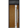 Front Exterior Prehung Steel Door / Deux 1713 Natural Oak / Transom Black Window / Stainless Inserts Single Modern Painted-W36" x H80+16"-Left-hand Inswing Oak