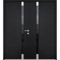 Front Exterior Prehung Aluminum Door / Cynex 6777 Brown / Entry Steel Metal Modern Painted W12+32+12"xH80+16" Left-hand Inswing Black
