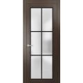 Solid French Door | Planum 2122 Matte Black with Frosted Glass and Aluminum Strips | Wood Solid Panel Frame Trims | Closet Bedroom Sturdy Doors Chocolate Ash