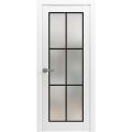 Solid French Door | Planum 2122 Matte Black with Frosted Glass and Aluminum Strips | Wood Solid Panel Frame Trims | Closet Bedroom Sturdy Doors White