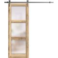 Sturdy Barn Door | Lucia 2552 Matte Black with Frosted Glass | 6.6FT Silver Rail Hangers Heavy Hardware Set | Solid Panel Interior Doors Oak
