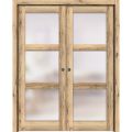 French Double Pocket Doors with Frosted Glass | Lucia 2552 White Silk | Kit Trims Rail Hardware | Solid Wood Interior Pantry Kitchen Bedroom Sliding Closet Sturdy Door -72" x 84" (2* 36x84) Oak