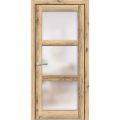 Solid French Door | Lucia 2552 Chocolate Ash with Frosted Glass | Single Regular Panel Frame Trims Handle | Bathroom Bedroom Sturdy Doors  Oak