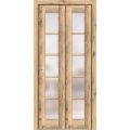 Sliding Closet Bi-fold Doors | Quadro 4002 Oak with Frosted Glass | Sturdy Tracks Moldings Trims Hardware Set | Wood Solid Bedroom Wardrobe Doors  Oak