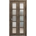 Sliding Closet Bi-fold Doors | Quadro 4002 Oak with Frosted Glass | Sturdy Tracks Moldings Trims Hardware Set | Wood Solid Bedroom Wardrobe Doors  Cognac Oak