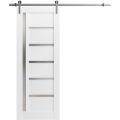 Sturdy Barn Door | Quadro 4088 Ginger Ash with Frosted Glass | Silver 6.6FT Rail Hangers Heavy Hardware Set | Solid Panel Interior Doors White
