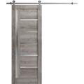 Sturdy Barn Door | Quadro 4088 Ginger Ash with Frosted Glass | Silver 6.6FT Rail Hangers Heavy Hardware Set | Solid Panel Interior Doors Nebraska Grey