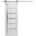 Sturdy Barn Door | Quadro 4088 Ginger Ash with Frosted Glass | Silver 6.6FT Rail Hangers Heavy Hardware Set | Solid Panel Interior Doors Nordic White