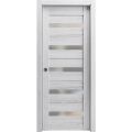 Sliding French Pocket Door with Frosted Glass | Quadro 4445 Nordic White | Kit Trims Rail Hardware | Solid Wood Interior Bedroom Sturdy Doors-30" x 96" Nordic White
