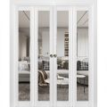 Sliding Closet Double Bi-fold Doors | Lucia 2166 White Silk with Clear Glass | Sturdy Tracks Moldings Trims Hardware Set | Wood Solid Bedroom Wardrobe Doors  White