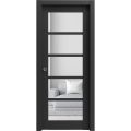 Sliding French Pocket Door | Quadro 4522 Matte Black with Clear Glass | Kit Trims Rail Hardware | Solid Wood Interior Bedroom Sturdy Doors-30" x 96" Black Matte