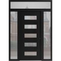 Front Exterior Prehung Aluminum Door / Iron 0255 Black / Entry Steel Metal Classic Painted 64 x 94 (16+36+16" x 80+14")-Right-hand Inswing Black