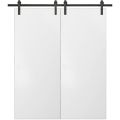 Sliding Double Barn Doors with Hardware | Planum 0010 Walnut | Silver 13FT Rail Hangers Sturdy Set | Modern Solid Panel Interior Hall Bedroom Bathroom Door White