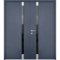 Front Exterior Prehung Aluminum Door / Cynex 6777 Brown / Entry Steel Metal Modern Painted W12+32+12"xH80+16" Left-hand Inswing Gray Graphite