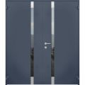 Front Exterior Prehung Aluminum Door / Cynex 6777 Brown / Entry Steel Metal Modern Painted W12+36+12"xH80+14" Right-hand Inswing Gray Graphite
