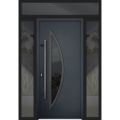 Front Exterior Prehung Steel Door / Deux 6501 Anthracite / 2 Sidelight and Transom Window / Stainless Inserts Single Modern Painted-W14+36+14" x H80+16"-Right-hand Inswing Antracite