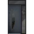 Front Exterior Prehung Steel Door / Deux 6501 Anthracite / Sidelight and Transom Window / Stainless Inserts Single Modern Painted-W36+12" x H80+16"-Right-hand Inswing Antracite