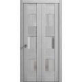 Sliding Closet Bi-fold Doors | Sete 6933 Nordic White with Frosted Glass | Sturdy Tracks Moldings Trims Hardware Set | Wood Solid Bedroom Wardrobe Doors  Light Grey Oak