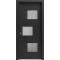 Sliding French Pocket Door with Frosted Glass | Sete 6933 Nordic White | Kit Trims Rail Hardware | Solid Wood Interior Bedroom Sturdy Doors-42" x 84" Black Matte
