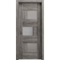 Sliding French Pocket Door with Frosted Glass | Sete 6933 Nordic White | Kit Trims Rail Hardware | Solid Wood Interior Bedroom Sturdy Doors-42" x 84" Nebraska Grey