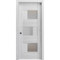 Sliding French Pocket Door with Frosted Glass | Sete 6933 Nordic White | Kit Trims Rail Hardware | Solid Wood Interior Bedroom Sturdy Doors-42" x 84" Nordic White